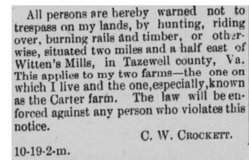 C W Crockett no trespassing